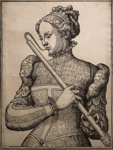 Joueuse de douçaine, circa 1560 (Wood engraving)
