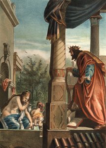 Le roi David et Bethsabée, sa future épouse dans le bain, dans « El Culto de la Hermosura » par Juan Justo Huguet, Molinas Hermanos éditeurs - Unknown artist