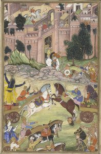 Krishna tue le démon Sri Gala (Scène du Harivamsa). Vers 1585-95