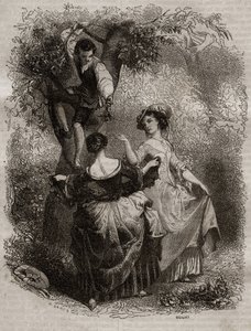La cueillette des cerises - Illustration pour « Les Confessions » de Jean-Jacques Rousseau (1712-1778) - gravure de 1849 - Unknown artist