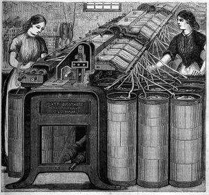 Grandes industries anglaises : filature de coton Walter Evans en Angleterre en 1863. Flottation du coton.