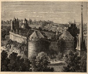 Le Château à Fougères - Bretagne - France - gravure dans « PATRIE » - DESCRIPTION PICTURESQUE DE LA FRANCE EN 6 VOLUMES PAR LUCIEN HUARD - fin 19ème siècle