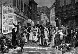 Le chanteur de lamte en Alsace. Gravure dans "Le Journal de la jeunesse"