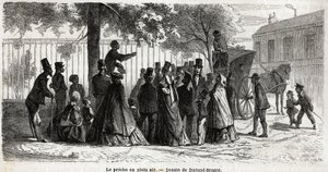 Le prêche en plein air, à Londres, dessin de Durand Brager, pour illustrer une excursion dans les quartiers pauvres de Londres, en 1862, par L. Simonin. Gravure dans "Le tour du monde", édité par Edouard Charton - Unknown artist