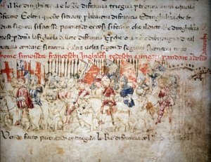 Ligue des Français, Anglais, Allemands et Hongrois contre les Turcs en 1391 - dans « Chroniques de Sercambi », vers 1400. Archives nationales, Lucques