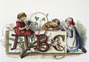 Lecture et écriture des enfants - dans « Les jeux des enfants », ed. London, George Ronthedge and sons, fin du 19e siècle - Unknown artist