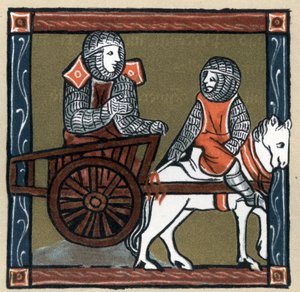 Légende Arthurienne : Lancelot du lac dans la charrette. Dans « Geschichte der Französischen Literatur » de Hermann Suchier