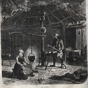 Les sabotiers. gravure du XIXe siècle