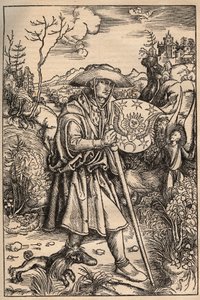 Le pèlerin avec son chien devant un château, illustration d