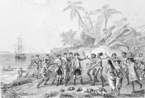 Louis Antoine, comte de Bougainville (1729-1811) arrivant à Tahiti