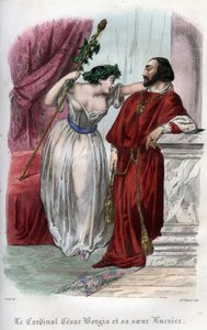 Lucrèce Borgia (1480-1519) avec son frère César Borgia. Gravure de 1842 dans « Histoire des papes : crimes, meurtres, empoisonnements, parricides, adultères, incestes... » par Maurice Lachatre. Collection privée. - Unknown artist
