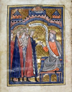 MS. Marlay. Add.1.f2b De Re Militari, Végèce recevant le jeune prince Édouard (1239-1307) et ses compagnons, c.1270