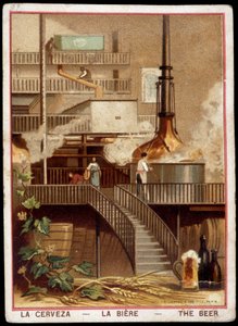 Fabrication de la bière au 19ème siècle : Brasserie - Chromolithographie sd. 19ème siècle.