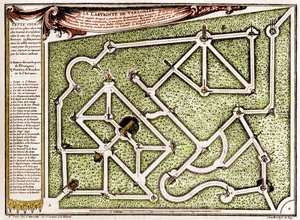 Carte du labyrinthe dans le parc du château de Versailles, créé par André Le Nôtre (1613-1700). Gravure dans "La Nature. Revue des sciences et de ses applications aux arts et à l