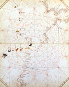 Carte montrant Gibraltar, le Maroc et les îles Canaries. Portulan du 15ème siècle - Unknown artist