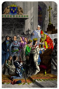 Mariage entre Charles VIII (1470-1498) et Anne de Bretagne (1477-1514) le 13 décembre 1491 au château de Langeais, Gravure XIXe siècle