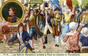 Les Fédérés de Marseille arrivent à Paris en chantant la Marseillaise - chromolithographie, fin XIXe siècle