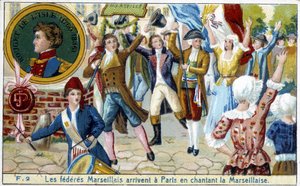 Les fédérés de Marseille arrivent à Paris en chantant la Marseillaise - chromolithographie, fin XIXe siècle