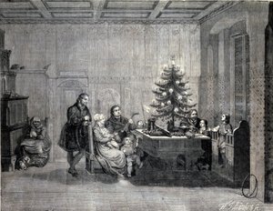 Martin Luther (1483-1546) réformateur religieux allemand célébrant Noël en famille. Gravure du XIXe siècle