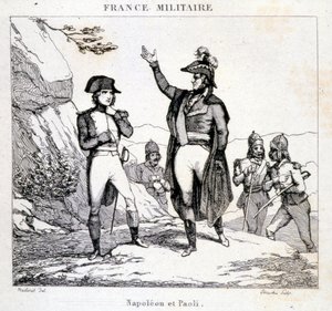Rencontre de Napoléon Bonaparte et Pasquale ou Pascal Paoli (1725 - 1807), patriote corse. Gravure du XIXe siècle - Unknown artist