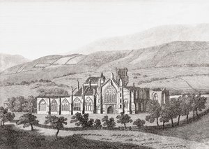Abbaye de Melrose, Abbaye de Sainte-Marie, Melrose, Scottish Borders, Écosse (gravure)