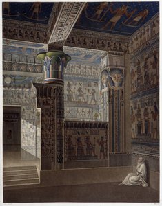 Memnonium Thèbes, pl 37 : Vue intérieure en perspective colorée du temple de l
