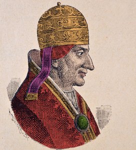 Moyen Âge : représentation du pape Alexandre III (Alessandro) (1105-1181) Gravure de "La storia dei papi del card. Hergenrother" 1898