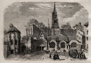 Église monolithe de Saint-Émilion en Gironde - gravure dans "Dictionnaire populaire illustré" - 1864 - Unknown artist