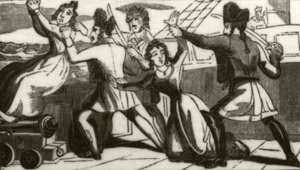 Madame Glass et sa fille implorant les pirates de sauver leurs vies, c.1836 - Unknown artist