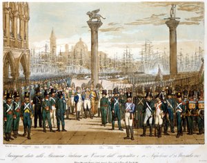 Napoléon I à Venise le 29 novembre 1807 devant la marine italienne. Gravure de 1845 - Unknown artist