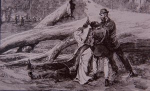 Ned Kelly capturé par le policier Kelly et le cheminot Jesse Dowsett, 28 juin 1880 (gravure) - Unknown artist
