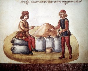 Négociation des prix du grain. Manuscrit du XVe siècle. Biblioteca Nazionale de Florence