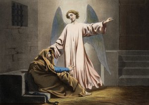 Saint Pierre est délivré par un ange. Gravure anonyme du milieu du 19ème siècle