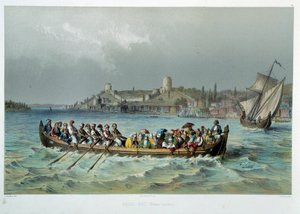 Empire ottoman : bateau omnibus à Constantinople (Istanbul). Lithographie du XIXe siècle. Arts décoratifs, Paris - Unknown artist
