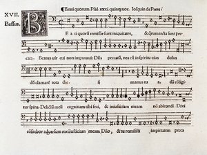 Page de la partition musicale de Beati quorum psalm XIII par Willaert (1538)