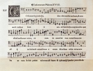 Page de partition musicale de Coeli enarrant psaume XVIII par Willaert (1538)