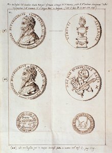 Page avec portraits de Il melone, discorso armonico (manuscrit)