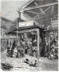 Paris 3ème arrondissement - Carré de la Forêt-Noire : vente de cuir et de chaussures au Carreau du Temple au 19ème siècle - Gravure dans « Tableau-de-Paris » par Edmond Texier - Unknown artist