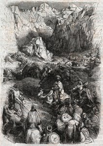 Passage des Pyrénées par les Maures - gravure de 1851 de "Roland furieux" (Orlando furioso) (16ème siècle) par Ludovico Ariosto, dit l