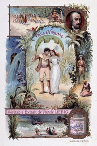 Paul et Virginie. Roman par Henri Bernardin de Saint-Pierre, écrivain français (1737-1814). Illustration par V. Massé - vignette publicitaire Liébig