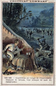Pierre Savorgnan de Brazza (1852-1905), explorateur français, sur les rives du Congo. Une attaque nocturne du camp - Unknown artist