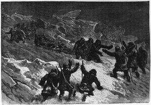 Pôle nord : rencontre des traîneaux de Markham - Nares Georges S., Un voyage à la mer polaire, Paris : Hachette