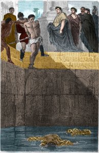 Pollion Vedius, gastronome romain, célèbre pour sa cruauté envers ses esclaves. Pour les attraper, il les jetait vivants à ses murènes. Un jour, Auguste (Caius Octavius Thurinus) mangeait chez lui, alors il fit précipiter un esclave, coupable d