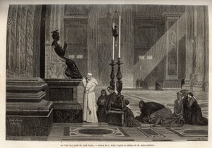 Le pape Pie IX (pio 9) (1792-1878) recueilli au pied de la statue de Saint Pierre, à l