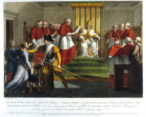 Le Pape Pie VII (1742 - 1823) excommunie Napoléon Bonaparte le 10 juin 1809. Gravure du 19ème siècle. - Unknown artist