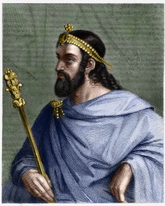 Portrait de Caribert (? -?) , roi de Paris (561 - 567) - dans "Histoire des Français" par Lavallée, gravure, sd