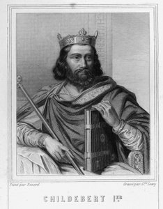 Portrait de Childebert I (v. 495 - 558), roi de Paris - dans « Histoire des Français » par Lavallée, gravure, sd
