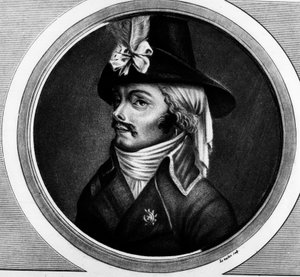 Portrait de François Athanase (François-Athanase) De Charette de la Contrie (1763 - 1796), soldat. Gravure dans « Collection complète des tableaux historiques de la Révolution française, en trois volumes. » 1804