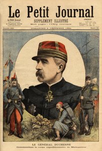 Portrait du Général Jacques Charles Duchesne (1837-1918), commandant des forces armées envoyées à Madagascar en 1894, il prit Tananarive. Gravure dans "Le petit journal" 3/12/1894