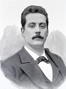 Portrait de Giacomo Puccini, compositeur italien (1858-1924), gravure XIXe siècle